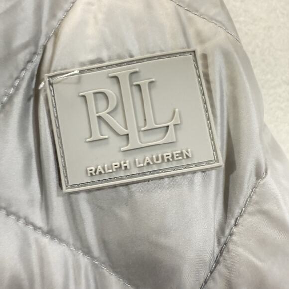 Lauren Ralph Lauren Womens Medium Quilted Puffer Jacket Gray Faux Leather Trim - Picture 7 of 14